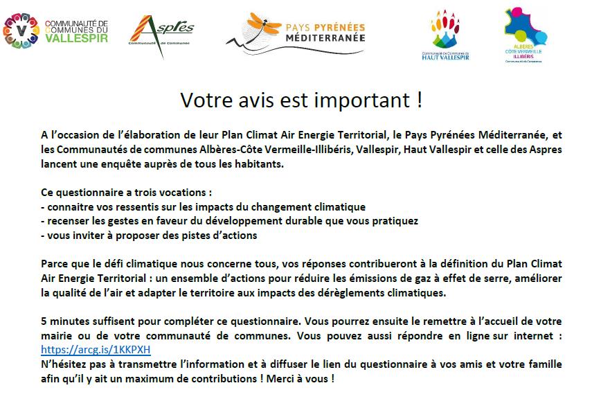 Questionnaire à l&rsquo;attention des habitants du territoire