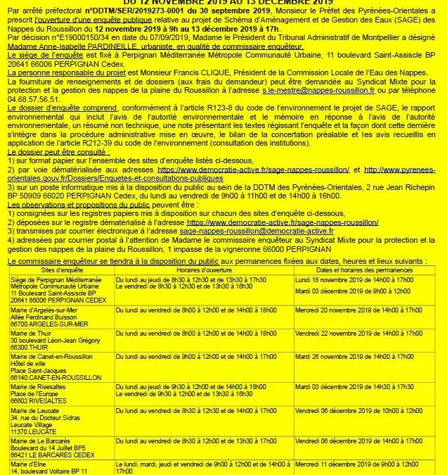 ENQUETE PUBLIQUE SAGE des nappes de la plaine du Roussillon