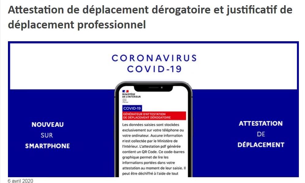 COVID-19 Attestation numérique de déplacement dérogatoire
