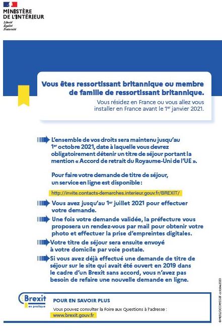 Information sur le brexit: obtention d&rsquo;un titre de séjour