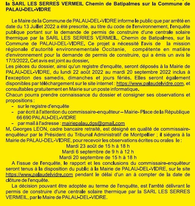RAPPORT ENQUETE PUBLIQUE PERMIS DE CONSTUIRE