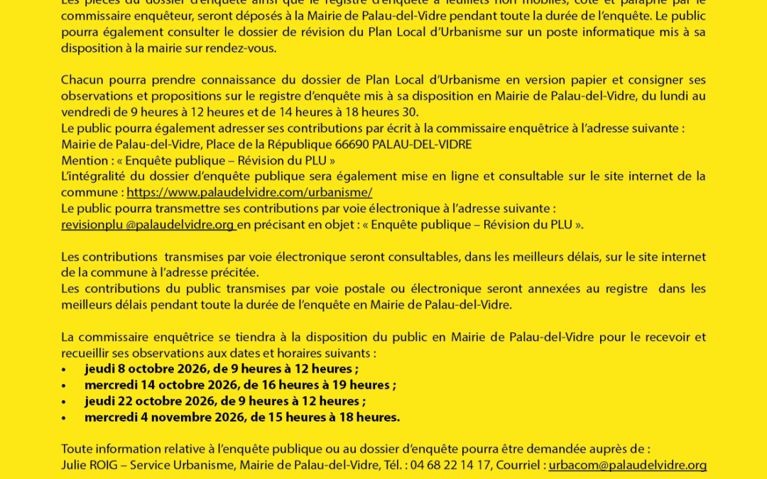 📢 ENQUÊTE PUBLIQUE – RÉVISION DU PLU